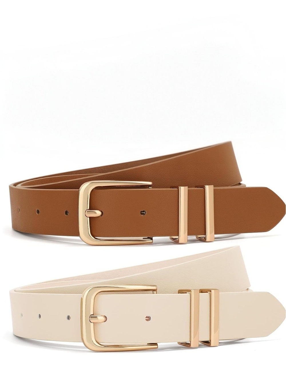 Classic Double-Loop Leather Belt in Tan and Cream